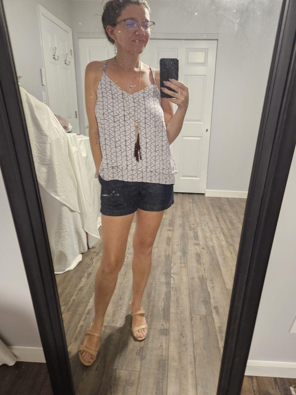 Light Geo-Print Spaghetti Strap Tank Top